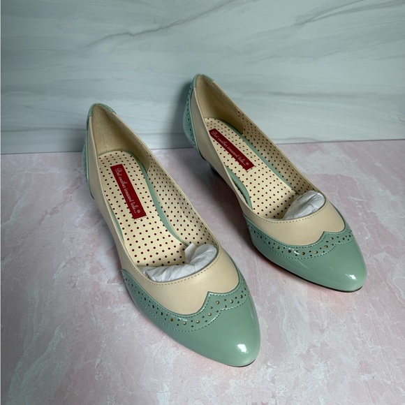 Elegant Cream & Green Women's Pinup Girl Shoes Brand New -vintage 1950s inspired - Picture 10 of 11